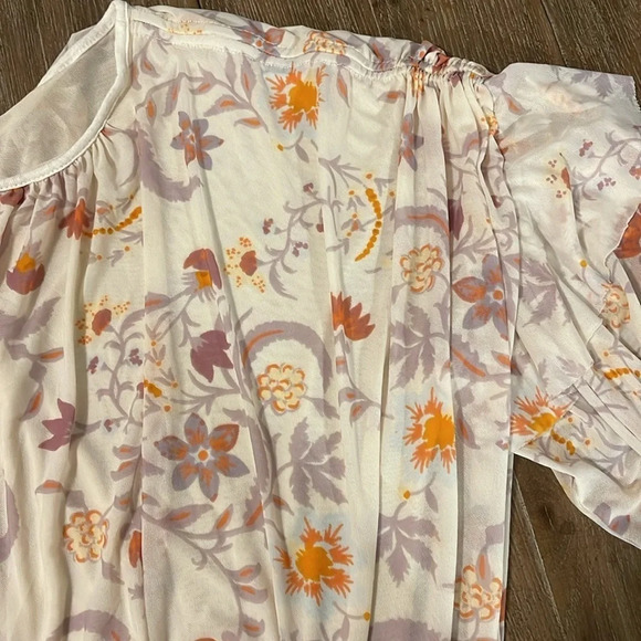 NEW Free People Boho Dusty Pink Floral Long Sheer Sleeve Pull Over Peasant top L - Picture 11 of 14